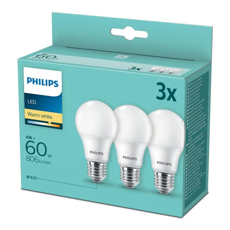 Víkendová Akce SADA 3x LED Žárovka Philips A60 E27/8W/230V 2700K