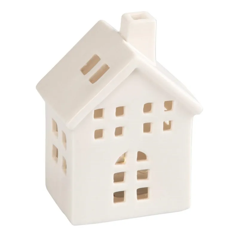 Porcelánový domek na svíčku 10 cm bílá Zlevněný