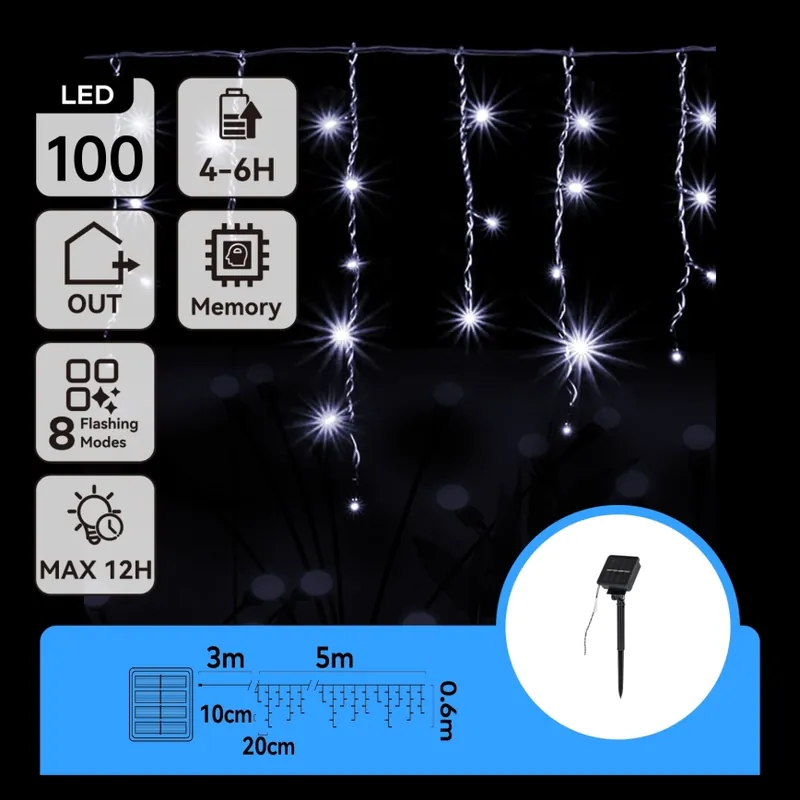 Aigostar - LED Solární řetěz 100xLED/8 funkcí 8x0,6m 500 mAh IP65 studená bílá Novinka