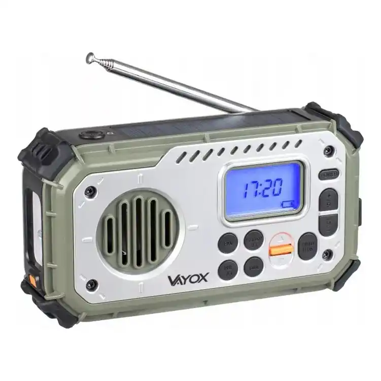 Kempingové rádio s klikou, solárním panelem a LED svítilnou s funkcí powerbanky 5V/3xAAA/2000 mAh IPX4 zelená Nejlepší Volba