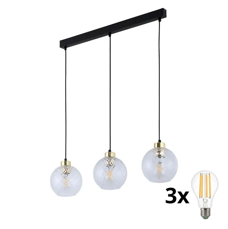 LED Lustr na lanku DEVON 3xE27/15W/230V černá/čirá Akce