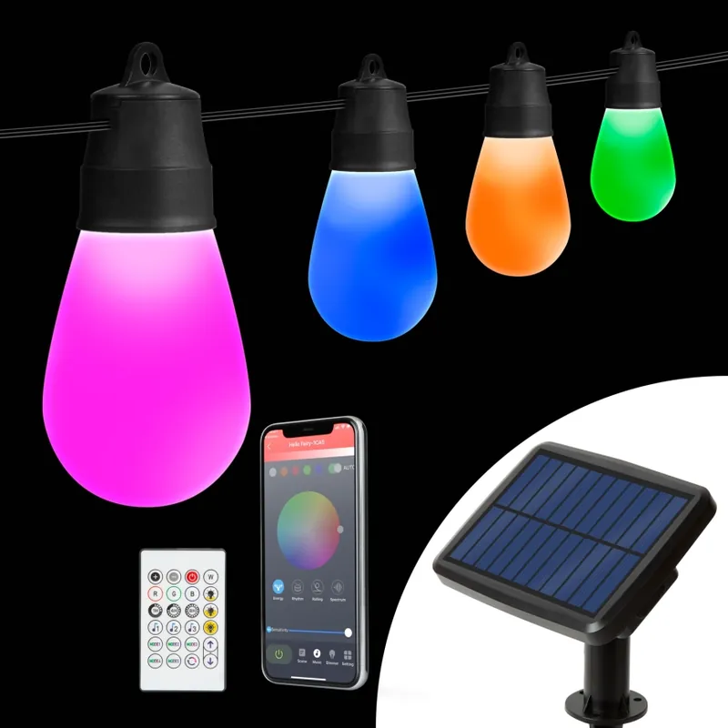 LED RGBIC Stmívatelný solární řetěz 15xLED/1,3W/3,7/5V 2200 mAh 8 m IP65 černá + dálkové ovládání Koupit Online