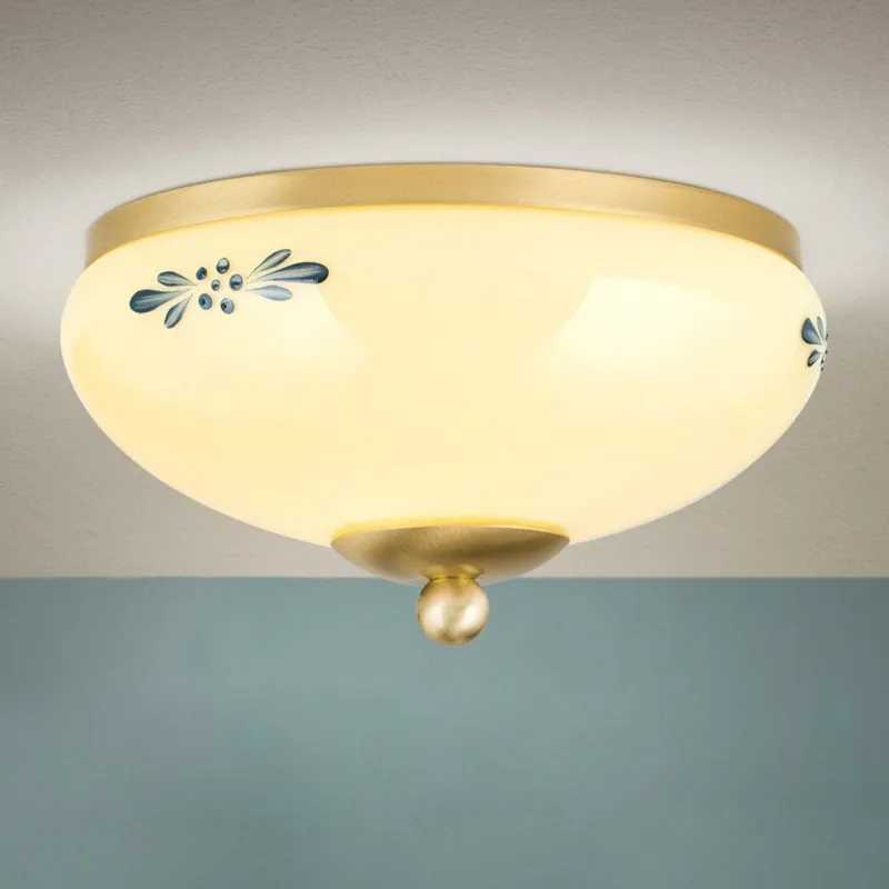 Vysoce Kvalitní Stropní svítidlo LANDHAUS 1xE27/60W/230V pr. 21 cm mosaz/béžová/modrá