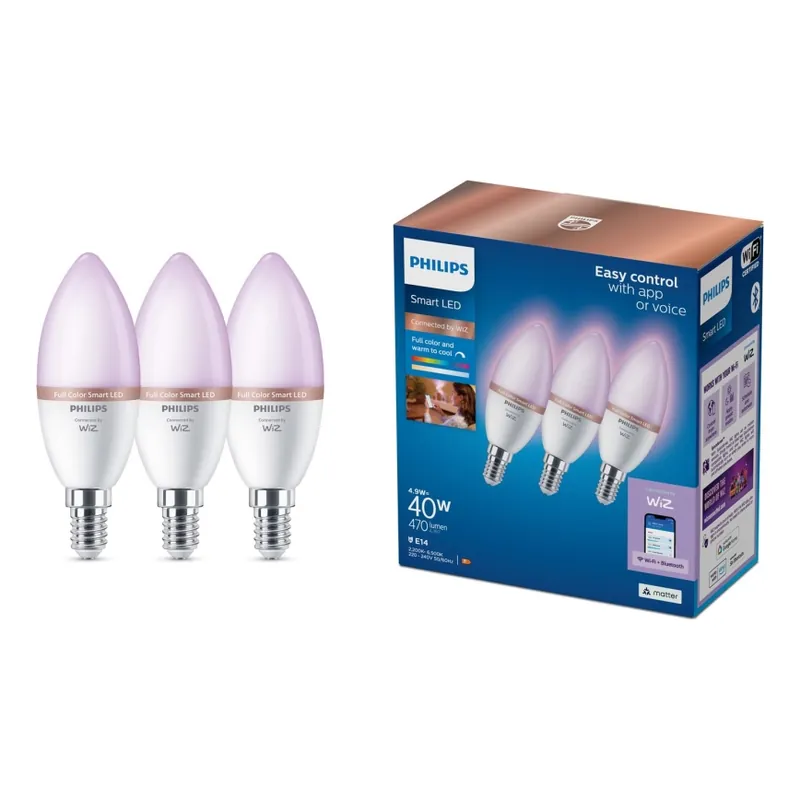 SADA 3x LED RGB Stmívatelná žárovka Philips SMART C37 E14/4,9W/230V 2200-6500K CRI 90 Časově Omezené