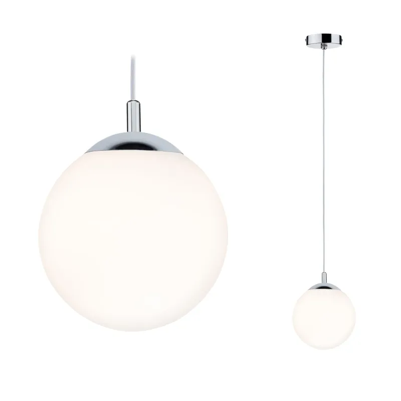 Hit Sezóny Paulmann Globe, závěsné svítidlo v kombinaci bílého skla a chromu s IP44, 1x20W E27, prům. 20cm