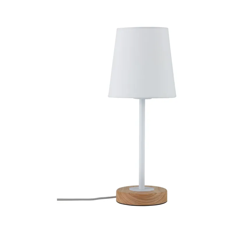 Aktuální Paulmann Stellan, stolní lampička ze dřeva, kovu a bílé látky, 1x20W LED E27, výška 40cm