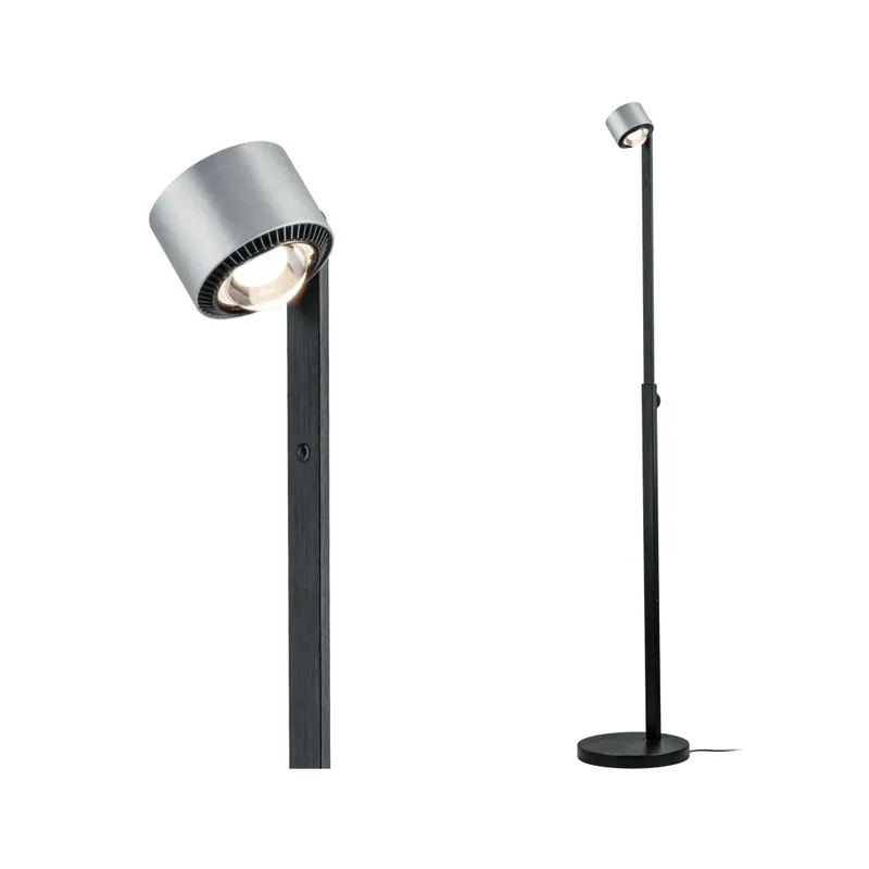 Paulmann Aldan, stojací lampa s dotykovým stmívačem, 17W LED 2700K stmívatelné, černá/broušený hliník, výška 112 až 157cm Levný