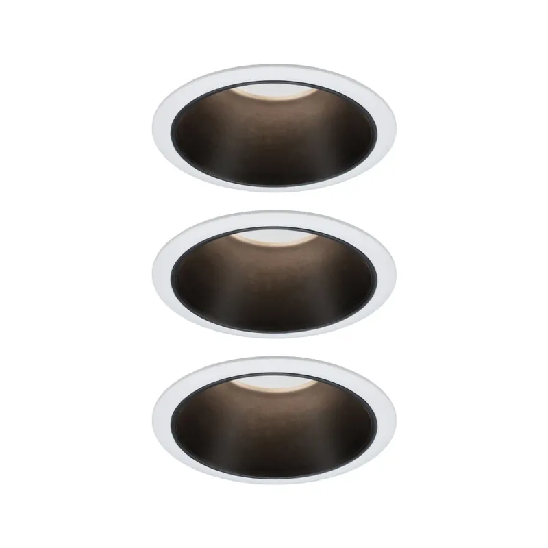 Vysoce Kvalitní Paulmann Cole Coin, set bodovek v bílo-černé úpravě, 3x6W LED 2700K tříkrokové stmívání, prům. 8,8cm, IP44