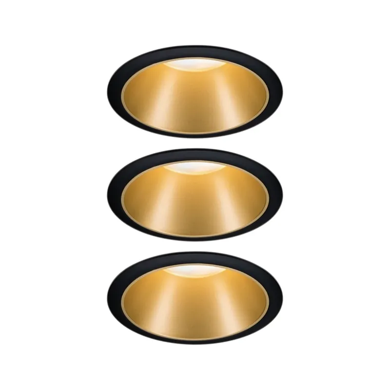 Akce Paulmann Cole Coin, set bodovek v černo-zlaté úpravě, 3x6W LED 2700K tříkrokové stmívání, prům. 8,8cm, IP44