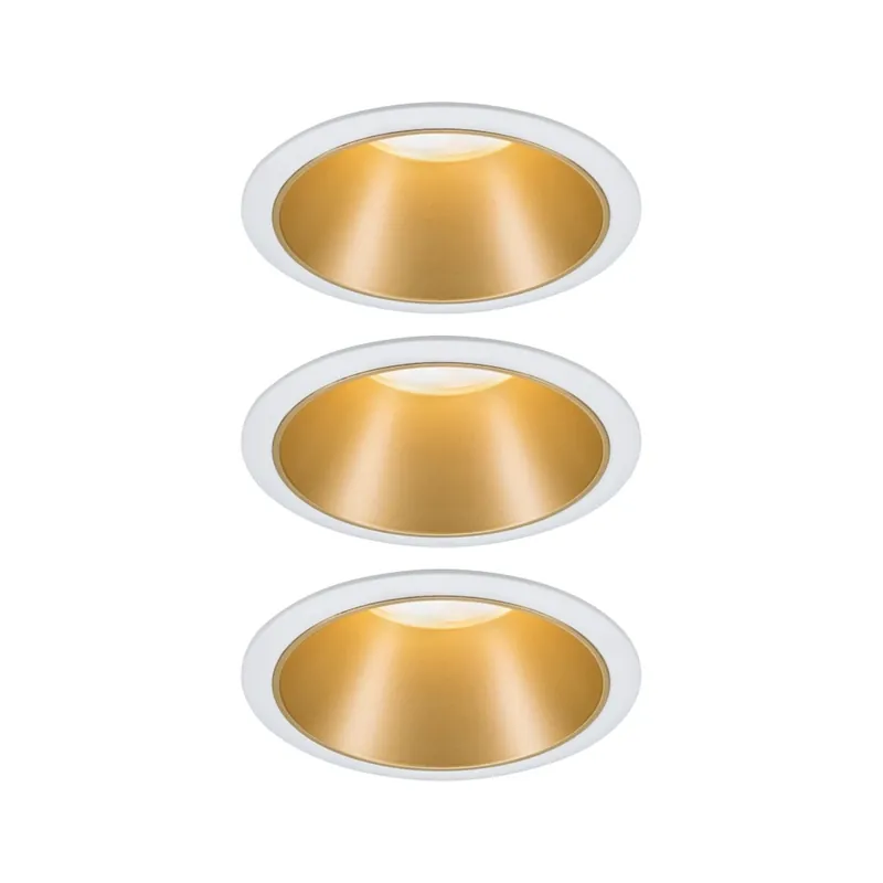 Paulmann Cole Coin, set bodovek v bílo-zlaté úpravě, 3x6W LED 2700K tříkrokové stmívání, prům. 8,8cm, IP44 Akční Nabídka