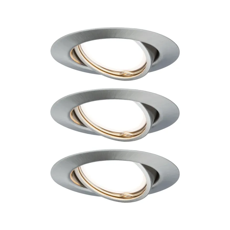 Novinka Paulmann LED base, set kulatých bodovek z kartáčovaného hliníku, 3x5W LED 2700K GU10, 3 krokové stmívání, prům. 9cm