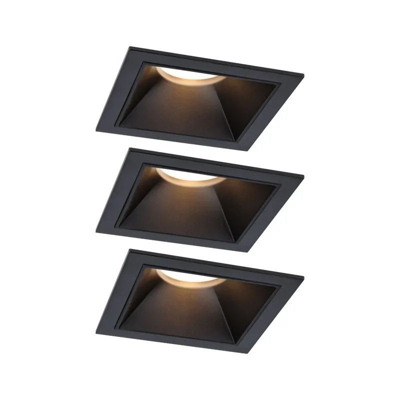 Paulmann Cole Coin, set bodovek v černé úpravě, 3x6W LED 2700K tříkrokové stmívání, 8,8x8,8cm, IP44 Novinka