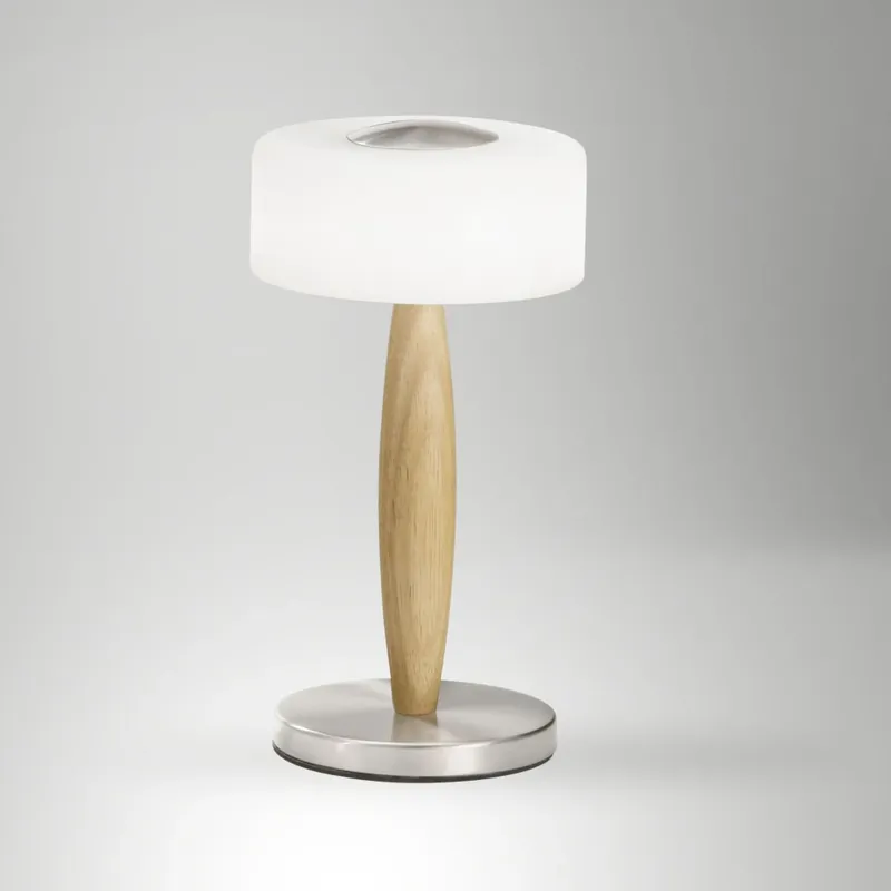 Fabas Elea, dotyková stolní lampa nikl/dřevo/bílé sklo, 8W LED 3000K, výška 29cm Horká Nabídka