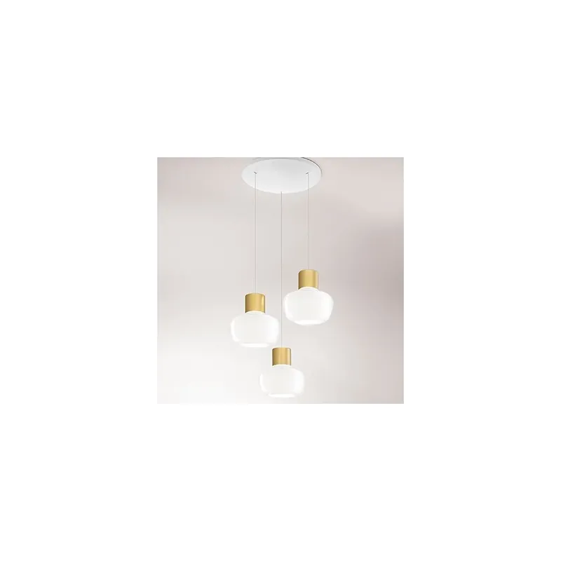 Fabas Kino, závěsné svítidlo z bílého skla a zlatého kovu, 3x12W LED 3000K krokové stmívání, prům. 35,1cm Autentický