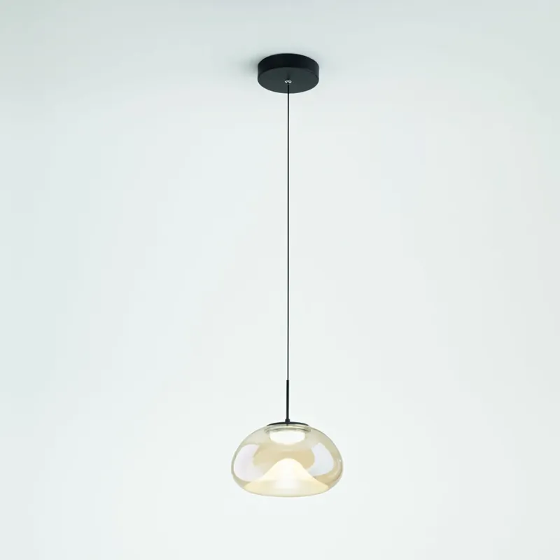 Fabas Brena, závěsné svítidlo z jantarového skla, 1x10W LED 2700/3000/4000K krokové stmívání, prům. 22cm Must-Have