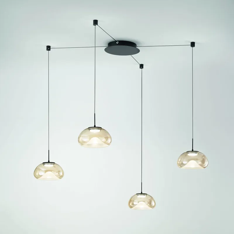 Koupit Online Fabas Brena, závěsné svítidlo z jantarového skla, 4x14W LED 2700/3000/4000K krokové stmívání, prům. 22cm