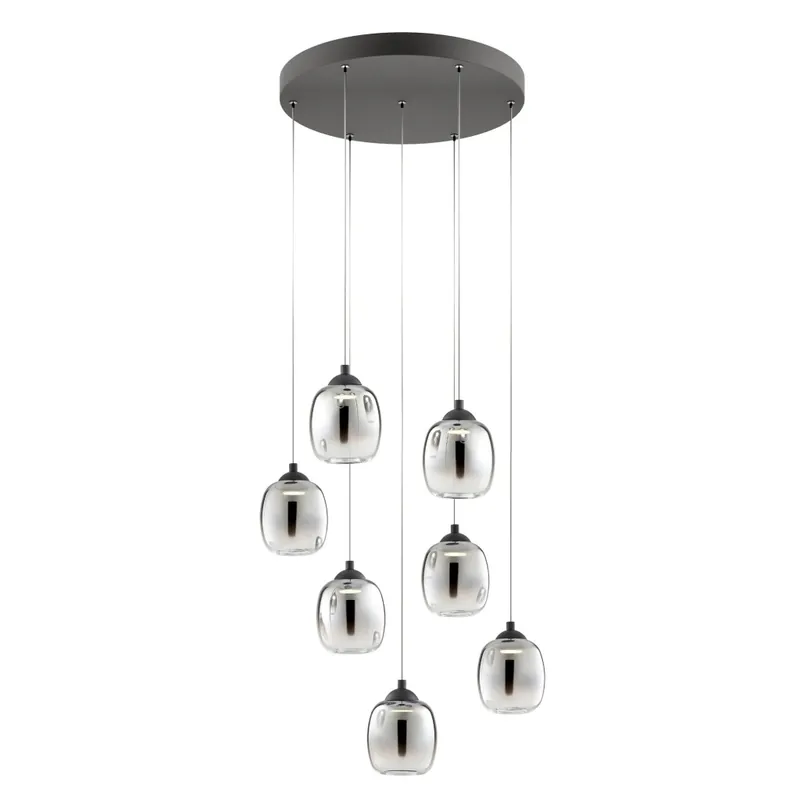 Redo Khadi, závěsné svítidlo z kouřového skla 7x LED 6W, 3000K, průměr 45cm, tříkrokové stmívání Speciální Cena