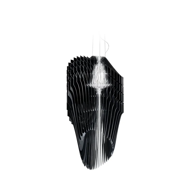 Nová Kolekce Slamp Avia suspension L, černé designové svítidlo od Zaha Hadid, 4x12W E27 + 7W Spot LED PAR 20, 120cm