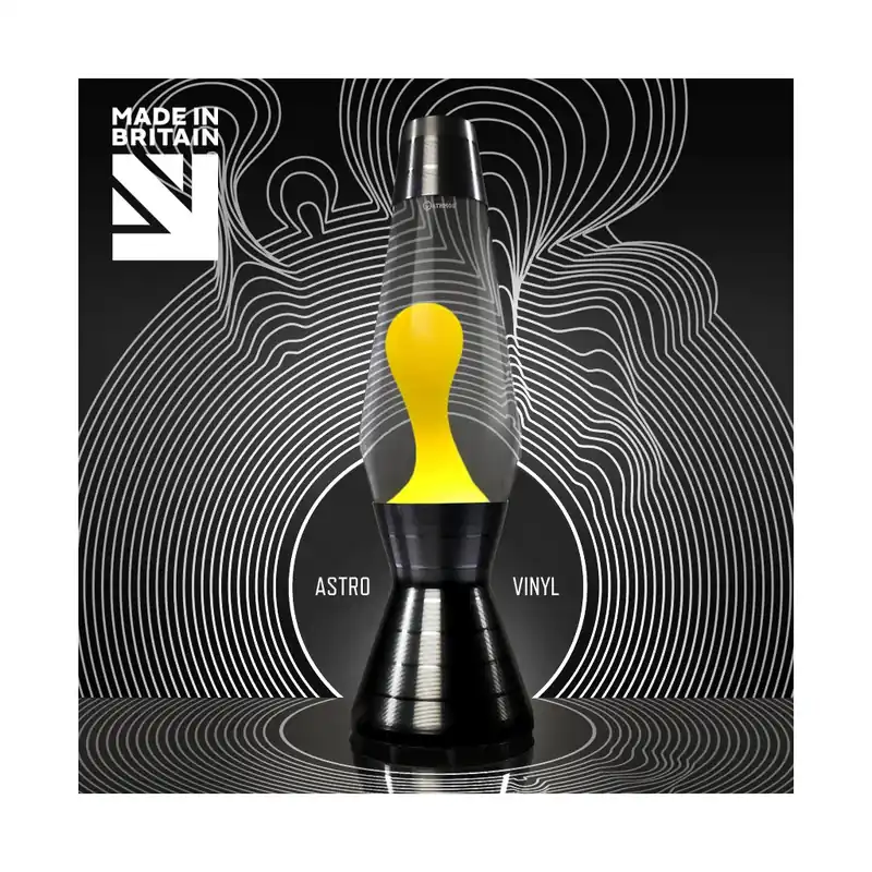 Mathmos Astro Vinyl, originální lávová lampa s čirou tekutinou a žlutou lávou, 43cm Poslední Šance