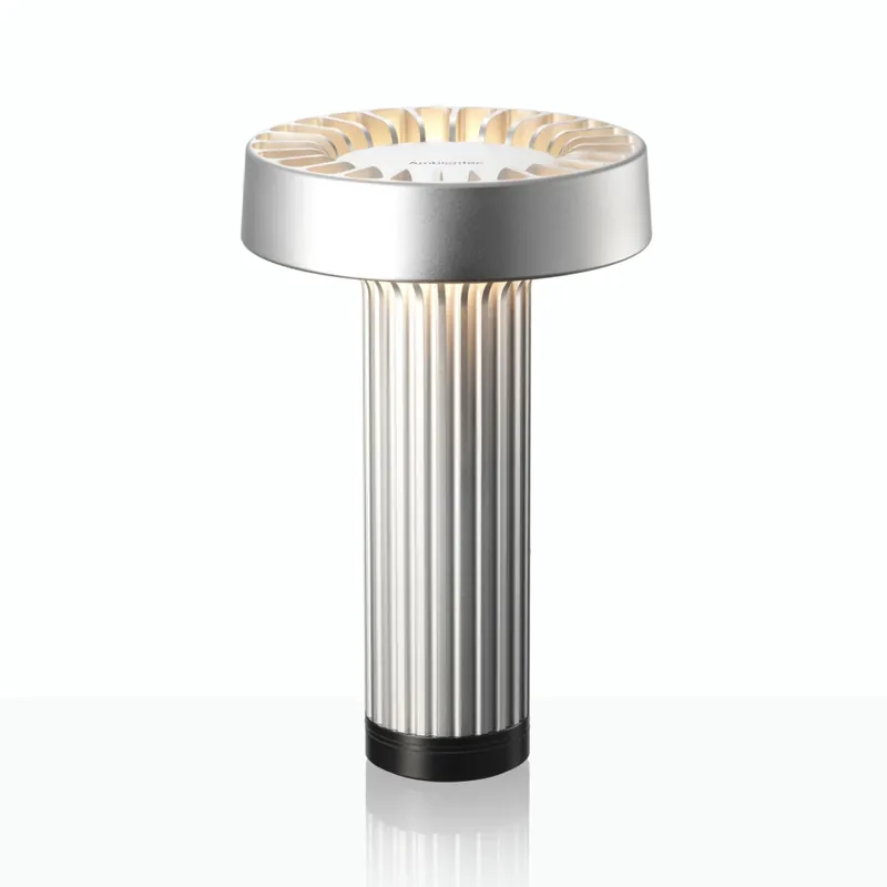 Ambientec Fotica Silver, přenosná lampička ze stříbrného hliníku, LED 1800-2500K dotykové stmívání, Ø13x20,5cm, IP66 Nízká Cena