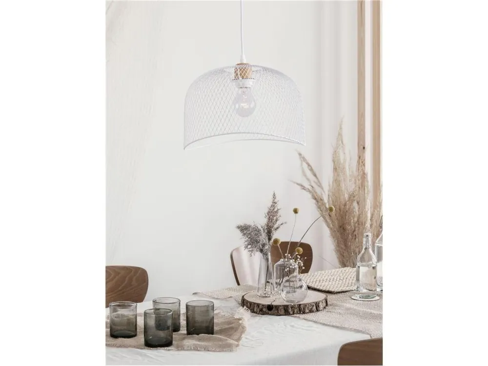 Závěsné svítidlo LYRON matný bílý kov přírodní dřevo E27 1x12W 230V IP20 bez žárovky - NOVA LUCE Výhodná Nabídka