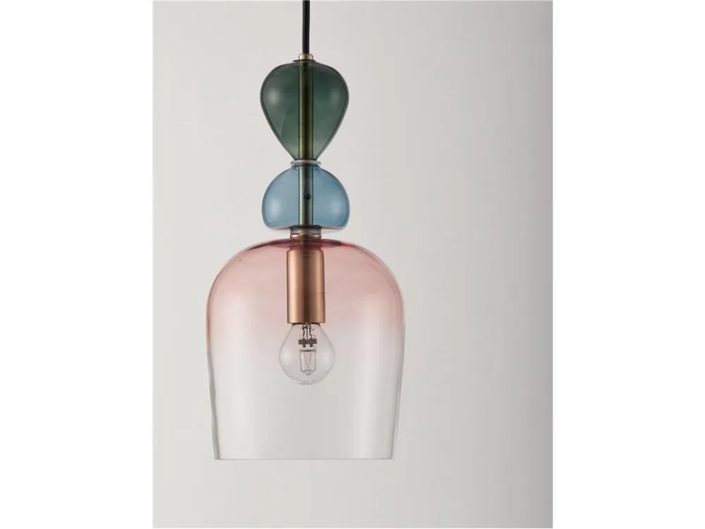 Závěsné svítidlo MURANO zlatý kov lesklé tmavě zelené, modré a růžové sklo E14 1x5W 230V IP20 bez žárovky - NOVA LUCE Nakupujte Hned