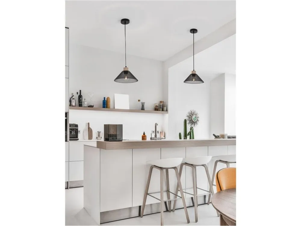 Závěsné svítidlo IAN matný černý kov přírodní dřevo E27 1x12W 230V bez žárovky IP20 - NOVA LUCE Časově Omezené