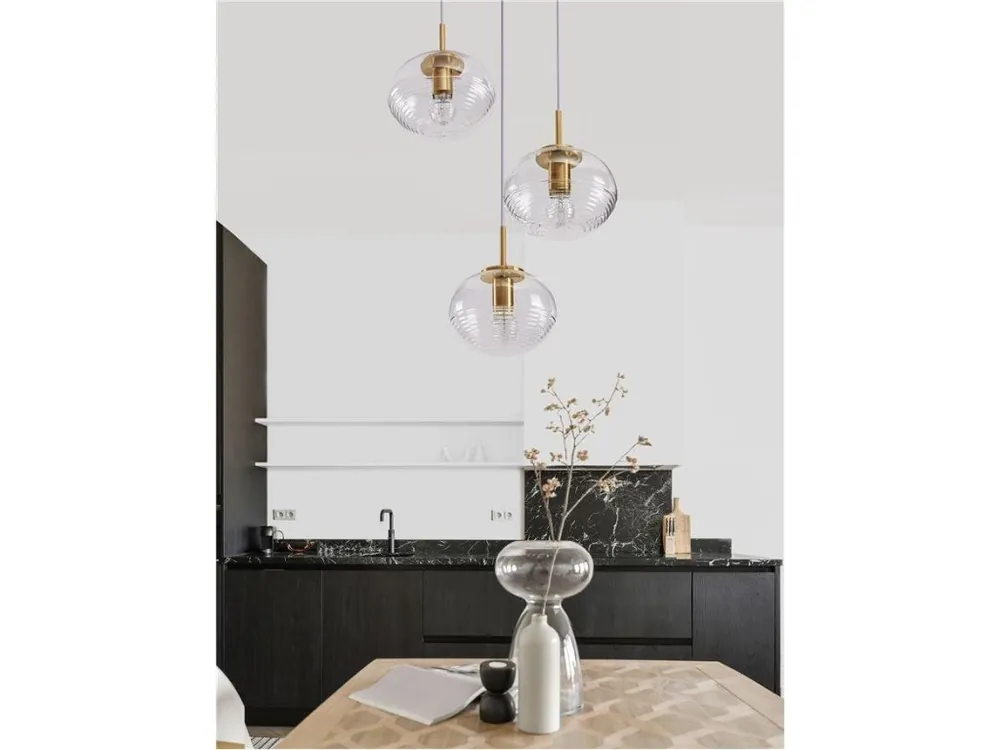 Novinka Závěsné svítidlo MAEVE čiré sklo bílý kabel mosazný zlatý kov E27 3x12W 230V IP20 bez žárovky - NOVA LUCE