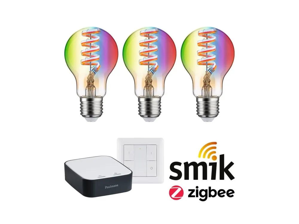Nová Kolekce Startovací sada Smart Home Zigbee 3.0 LED žárovka Gateway + Filament 230V LED žárovka E27 RGBW + vypínač - PAULMANN