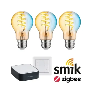 Výprodej Startovací sada Zigbee 3.0 LED žárovka Filament E27 měnitelná bílá + Gateway smik + vypínač - PAULMANN