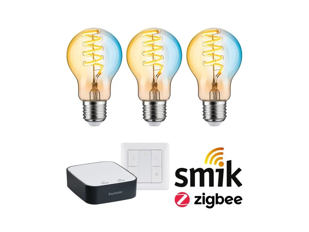 Výprodej Startovací sada Zigbee 3.0 LED žárovka Filament E27 měnitelná bílá + Gateway smik + vypínač - PAULMANN