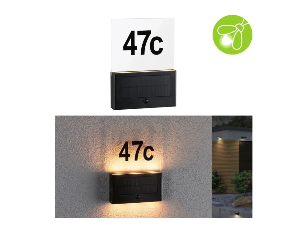 Bezpečná Platba Solární LED domovní číslo a svítidlo Neda pohybové čidlo neláká hmyz IP44 2200K antracit - PAULMANN