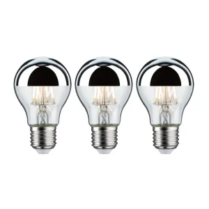 Dokud Zásoby Vydrží Sada LED žárovka E27 230V 3x6,5W 2700K zrcadlový svrchlík stříbrná - PAULMANN