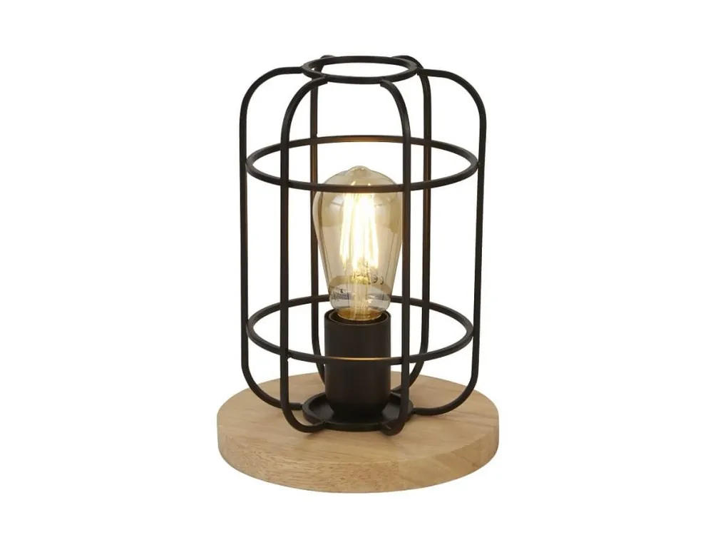 Stolní drátěná lampa - černý kov a dřevo Akční Cena